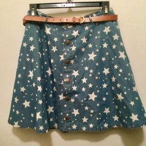 Star Denim Skirt with Belt